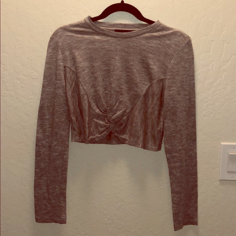 Kendall + Kylie Cropped knotted grey sweater